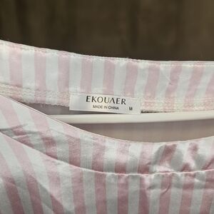 EKOUAER Pink and White Striped 2pc Set Top And Bottom Both Medium